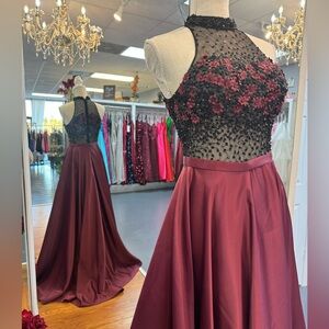 Prom Dress Burgandy and Black size 6 Band Elle